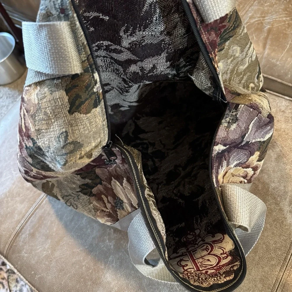 Grandmillennial Floral Tapestry Weekender Tote Bag Monogram B USA Made Travel